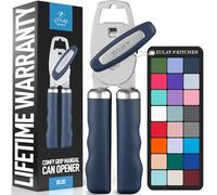 Zulay Kitchen Tin Opener - Heavy Duty Can Opener Manual with Bottle Key - Rust Proof, Stainless Steel, Arthritis-Friendly, Hand Tool for Seniors with Turn Knob & Comfy Soft Good Grip Handles - Blue