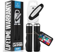 Zulay Kitchen Tin Opener - Heavy Duty Can Opener Manual with Bottle Key - Rust Proof, Stainless Steel, Arthritis-Friendly, Hand Tool for Seniors with Turn Knob & Comfy Soft Good Grip Handles - Black