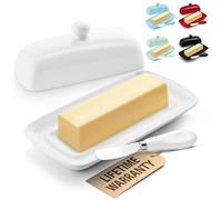 Zulay Porcelain White Butter Dish with Lid for Countertop - Classic Style Ceramic Butter Dishes with Lid & Knob Handle - Standard Butter Holder for Storing 1 Western Or Eastern Butter Stick