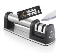 Zulay Premium Quality Knife Sharpener for Straight and Serrated Knives Stainless Steel Ceramic and Tungsten - Easy Manual Sharpening for Dull Steel, Paring, Chefs and Pocket Knives, Sharpens Scissors