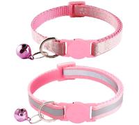 zulinlong 2 Pack Breakaway Cat Collars with Bells, Reflective Design and Claw Print Design, Safety Buckle, Adjustable 7.5-12.5 Inches for Kittens & Cats (Pink)