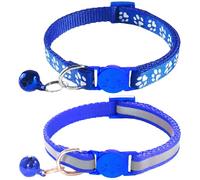 zulinlong 2 Pack Breakaway Cat Collars with Bells, Reflective Design and Claw Print Design, Safety Buckle, Adjustable 7.5-12.5 Inches for Kittens & Cats (Navy Blue)