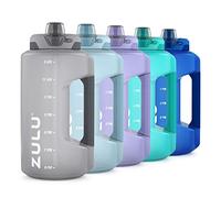 ZULU Goals 64oz Large Half Gallon Jug Water Bottle with Motivational Time Marker, Covered Straw Spout and Carrying Handle, Perfect for Gym, Home, and Sports, Grey