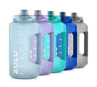 ZULU Goals Large Half Gallon Jug Water Bottle with Motivational Time Marker, Covered Straw Spout and Carrying Handle, 64 Oz