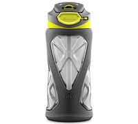 ZULU Torque 16oz Plastic Kids Water Bottle with Silicone Sleeve and Leak-Proof Locking Flip Lid, Soft Touch Carry Loop for School Backpack, Lunchbox, BPA-Free Dishwasher Safe, Grey/Green