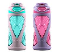 ZULU Torque 2 Pack 16oz Plastic Kids Water Bottle with Silicone Sleeve and Leak-Proof Locking Flip Lid, Soft Touch Carry Loop for School Backpack, Lunchbox, BPA-Free Dishwasher Safe, Pink