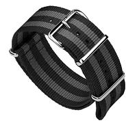 ZULUDIVER Classic Bond 1973 British Military Cadet. Black and Grey Nylon Mens Replacement Watch Strap. Rugged, Quick-Drying and Secure Wristwatch Strap for Outdoor Activities. Polished Buckle, 24 mm