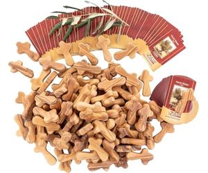 Zuluf 100 Small Olive Wood Comfort Crosses from Bethlehem Israel,Pocket Holding Crosses,Religious Gift for Kids and Adults,Comes With 100 Holy Land Certificates 6cm,2.5 Inch Each Cross,CRS301