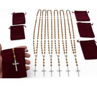 Zuluf 6 Olive Wood Rosary Necklaces with Pouches, Handmade Catholic Prayer Beads from Holy Land, Natural Wooden Rosaries, Religious Jewelry Gift Set for Men and Women, Church Prayer Devotion