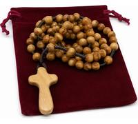 Zuluf Angelic Olive Wood Rosary Beads & Pouch | Handmade Catholic Prayer Beads from Bethlehem Holy Land | Rosary Necklace Gift for Baptism, Confirmation, Communion