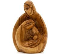 Zuluf Hand-Carved Olive Wood Holy Family Statue - Mary, Joseph & Baby Jesus Nativity Scene for Christmas Decor - Catholic Wooden Figurine 4.3" for Home or Church Display - HOF001