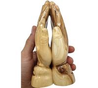 Zuluf Large Olive Wood Praying Hands Sculpture - Handcrafted in Bethlehem, Holy Land Religious Art 6.2 INCHES FIG013