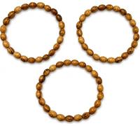 Zuluf Olive Wood Bracelet Set of 3 from Bethlehem - Handmade 9mm Oval Wood Bead Stretch Bracelets, Boho Wood Jewelry Gift Pack, Natural Wooden Beaded Bracelet Trio for Mindfulness Yoga