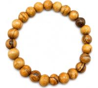 Zuluf Olive Wood Buddhist Mala Bracelet from Bethlehem - Handmade 8mm Round Wood Bead Wrist Mala for Meditation Mindfulness Yoga, Stretch Boho Wooden Jewelry, Single Wood Bead Bracelet