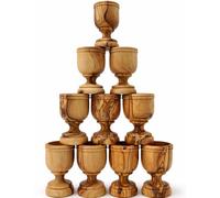Zuluf Olive Wood Communion Wine Cup Set, 10 Count, 2.8 Inch Small Goblets, Handcrafted Bethlehem Holy Land, Eucharist Church Chalice Cups for Christian Worship & Religious Ceremony