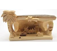 Zuluf Olive Wood Nativity Set with Bark - Small Handmade Bethlehem Christmas Manger Scene, Christian Christmas Decorations, Wood Nativity Scene, Ideal Holy, Nacimiento de Navidad