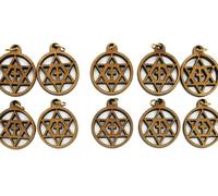 Zuluf Set of 10 Olive Wood Star of David with Cross Charms 0.8" - Christian Jewish Gift Holy Land Bulk PEN503