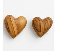 Zuluf Set of 2 Mini Small Olive Wood Hearts 1.25" Hand Carved Wooden Heart Keepsake Wedding Guest Book Favor Valentine Day Gift Anniversary Pocket Hug Sympathy Memorial Craft Decor