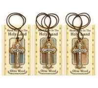 Zuluf Set of 3 Olive Wood Crucifix Pendants 2" - Christian Cross Necklaces from Holy Land for Men Women & Gift - PEN501