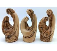 Zuluf Set of 3 Olive Wood Holy Family Nativity 3.8" - Abstract Hand Carved Joseph Mary Baby Jesus Christmas Scene HOF068