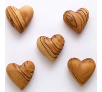 Zuluf Set of 5 Mini Olive Wood Hearts 1.25" Very Small Hand Carved Wooden Fidget Heart Keepsake Wedding Guest Book Favor Valentine Day Gift Pocket Hug Sympathy Memorial Craft Decor Made in Bethlehem
