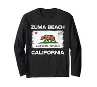 Zuma Beach California Flag Distressed Long Sleeve T-Shirt