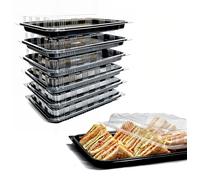 Zumart Pack of 6 Sandwich Platter Trays With lids - Reusable Plastic Catering Trays With Lids for Meal Prep, Cakes, Treats and Sandwiches (33.5cm x 24cm x 6cm)
