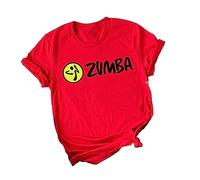 Zumba Athletic T-Shirt Loose Cut Women's Top Crew Neck Graphic Tees Short Sleeve Red for Dance Fitness Clothing Sport