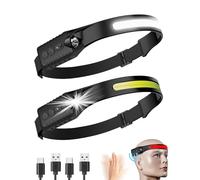 Zumhigh 2 Pack Head Torch Rechargeable with Battery Display, 7 Modes and Motion Sensor IPX4 Waterproof Headlamp with Warm Yellow COB Strip, Perfect for Camping, Hiking, Night Runs