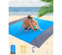 Zumhigh Beach Mat Picnic Blanket Waterproof Upgraded Extra Large Beach Blanket 210x200cm Picnic Blanket Beach Mat with 4 Fixed Nails for Beach Camping Hiking Compact Lightweight 83x79in Blue