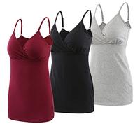 ZUMIY Pregnancy Breastfeeding Top, Maternity Nursing Tank Tops Seamless Cotton Basic Vest Sleeping Breastfeeding Bra Top (S,Black+Grey+Red Wine/ 3-pk)