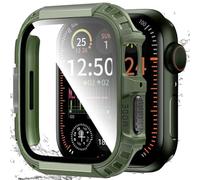 Zumyzu Rugged Armor Waterproof Case for Apple Watch 45mm Series 9 8 7 with Tempered Glass Screen Protector, Durable Hard PC Bumper Protective Face Cover for iWatch 45 mm Green