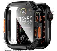Zumyzu Rugged Armor Waterproof Case for Apple Watch 45mm Series 9 8 7 with Tempered Glass Screen Protector, Durable Hard PC Bumper Protective Face Cover for iWatch 45 mm Black