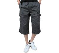 ZumZup Men's Casual Twill 3/4 Cargo Shorts below Knee Multi-Pocket Capri Long Shorts Waist Elastic Cargo Summer Combat Shorts Loose Fit Cotton Outdoor Work Dark grey Size UK XL(Asia 3XL)