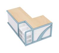 Zunate 1:12 Scale Miniature Supermarket Counter L Shape Wood Checkout Stand, Dollhouse Multi Compartment Storage Shelf with Aged Finish, for Toy Cash Register Mini Store Display (1PC)
