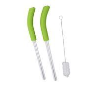 Zunate BlendBOSS Straw Replacement 2 Pack, Glass Smoothie Blender Straws with Cleaning Brush, Reusable Food Grade Silicone Straw for 26oz Travel Cup, Proof Detachable Design (Green)