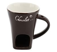 Zunate Ceramic Chocolate Fondue Set | Butter Warmer Melting Mug with Fork Tealight Candle for Cheese Kitchen (Brown)