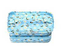 Zunate Crocheting Bag with 3 Yarn Holes, Portable Knitting Tool Storage Bag, Yarn Organizer for Thread Hooks, Stitch Markers, Scissors (Bee Flower Pattern Small)