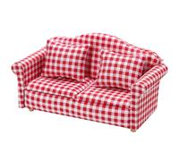 Zunate Dollhouse Furniture Couch, 1/12 Scale Miniature Sofa with Pillows, European Red White Checkered Furniture Model for Dollhouse Living Room Bedroom Display (Checkered Couch Set)