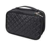 Zunate Double Layer Makeup Bag with Mirror Travel Cosmetic | Portable Handheld Design, Hard Shell Case, Quilted PU Leather, Compact Toiletry Pouch, Touch Up On The Go