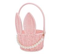 Zunate Easter Bunny Basket, PP Rattan Woven Ear Easter Egg Basket with Handle, Pearl Pendant Flower, Ideal for Candy Picnic Wedding, Spring Gift