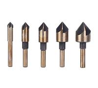 Zunate Hand Operated 82 Degree Chamfer Bit | 5-Piece Countersink Drill Set for Wood Metal Plastic Rubber | Includes Aluminum Storage Box (82° five-piece set of roasted yellow chamfers)