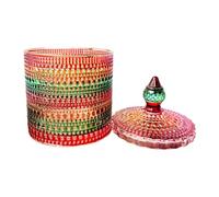 Zunate Hand Painted Colorful Crystal Candy Jar with Lid Decorative Glass Storage Jar for Kitchen Coffee Table Wedding Apothecary Candy Dish Container (L)