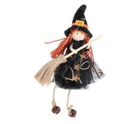 Zunate Hangable Witch Doll Ornament Silk Figurine (Black) | Spooky Cute Decor, Bell Accents, Tree Pendant on Door Window, Seasonal Halloween