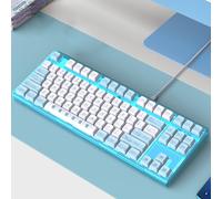 Zunate Mechanical Gaming Keyboard, Blue Switch Cartoon Keycaps USB Keyboard with Lights, PBT Keycaps, White Backlight, 20 Lighting Modes, Detachable USB Cable, Ergonomic Design