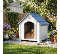Zunate Outdoor Dog House, Plastic Dog House for Medium Large Dogs, Elevated Weatherproof Kennel with Rainproof Design, Ideal for Backyard Patio Balcony (Blue)