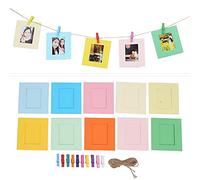 Zunate Paper Photo Frame for Mini, 10 Pcs 3-inch DIY Paper Cardboard Photo Frame with Wooden Clips and String,Multi Color Wall Hanging Photo Display Frames,for Home/School/Office Decor