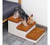 Zunate Pet Dog Ladder Large Capacity 3 Storage Box Puppy Climbing Step Stairs for High Bed Sofa Soft Elastic Flannel Cotton Cloth Sponge for Puppies, Blankets, Care Tools (Brown)
