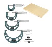 Zunate Precision Outside Micrometer Set 0-100mm | Thickness Gage with Carbide Tips for External Measurement, Cast Iron Frame and Wood Case