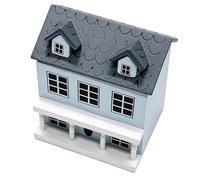 Zunate Success 1:12 Scale Miniature Cottage for Dollhouse Grey Sloping Roof Tiny House Model for Dolls, Wooden Dollhouse Furniture, Cute Decor Accessory for Miniature Scenes (Blue)